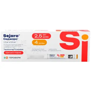 Купить Седжаро  2,5 мг/доз 2,4 мл 1 шт раствор для подкожного введения шприц-ручка + иглы одноразовые 4 шт