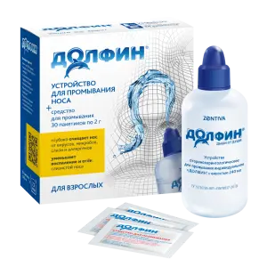 Купить Долфин 240 мл 1 шт устройство для промывания носа для взрослых + 2 г 30 шт средство для промывания пакетики