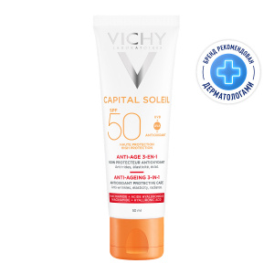 Купить: Vichy Capital Soleil 50 мл крем-уход антивозрастной  для лица 3 в 1 с антиоксидантами SPF 50+