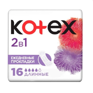 Купить: Kotex 16 шт прокладки ежедневные длинные 2 в 1 экстра защита