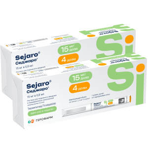 Купить: Набор 2 уп. Седжаро 15 мг/доз 2,4 мл 1 шприц-ручка + 4 иглы