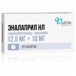 Купить Эналаприл НЛ 12,5 мг + 10 мг 20 шт таблетки