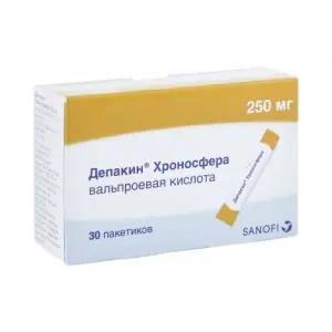 Купить Депакин Хроносфера 250 мг 30 шт гранулы с пролонгированным высвобождением пакет
