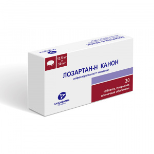 Купить: Лозартан-Н Канон 12,5 мг + 50 мг 30 шт таблетки покрытые пленочной оболочкой