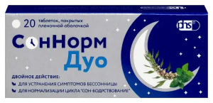 Купить: СонНорм Дуо 3 мг + 1,16 мг + 28 мг 20 шт таблетки покрытые пленочной оболочкой