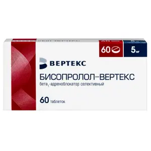 Купить Бисопролол Вертекс 5 мг 60 шт таблетки покрытые пленочной оболочкой