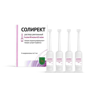 Купить: Солирект 9 мг/мл + 90 мг/мл + 625 мг/мл 5 мл 4 шт раствор ректальный микроклизмы
