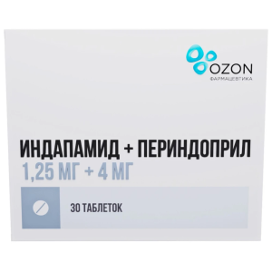 Купить: Индапамид+Периндоприл 1,25 мг + 4 мг 30 шт таблетки