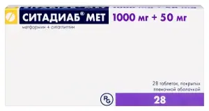 Купить Ситадиаб Мет 1000 мг + 50 мг 28 шт таблетки покрытые пленочной оболочкой