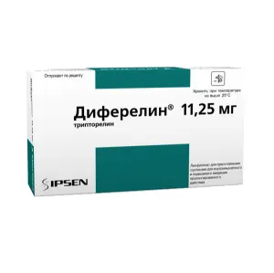 Купить Диферелин 11,25 мг лиофилизат для суспензии для внутримышечного введения пролонгированного действия + растворитель
