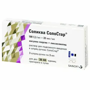 Купить Соликва Солостар 100 ЕД/мл + 33 мкг/мл 3 мл 3 шт шприц раствор для подкожного введения