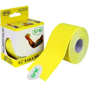 Купить SFM лента кинезиологическая 5 см × 5 м на хлопковой основе с логотипом жёлтая