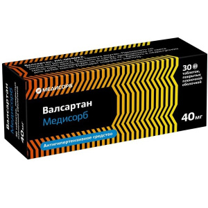 Купить: Валсартан Медисорб 40 мг 30 шт таблетки покрытые пленочной оболочкой