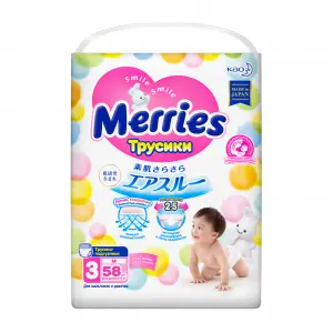 Купить Merries 58 шт размер M 6-11 кг трусы-подгузники