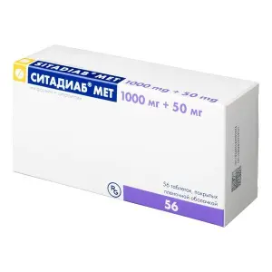 Купить Ситадиаб Мет 1000 мг + 50 мг 56 шт таблетки покрытые пленочной оболочкой