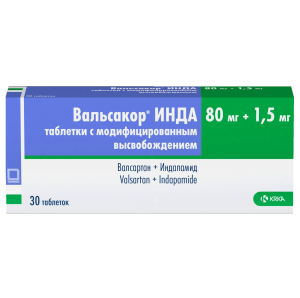 Купить: Вальсакор Инда 80 мг + 1,5 мг 30 шт таблетки с модифицированным высвобождением