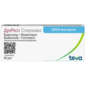 Купить Дуоресп Спиромакс 320 мкг + 9 мкг / доза 60 доз порошок для ингаляций дозированный