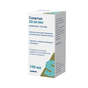 Купить: Скертцо 20 мг/мл 100 мл порошок для приготовления суспензии для приема внутрь + мерный шприц с насадкой