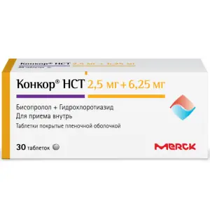Купить Конкор НСТ 2,5 мг + 6,25 мг 30 шт таблетки покрытые пленочной оболочкой