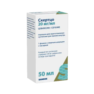 Купить: Скертцо 20 мг/мл 50 мл порошок для приготовления суспензии для приема внутрь + мерный шприц с насадкой