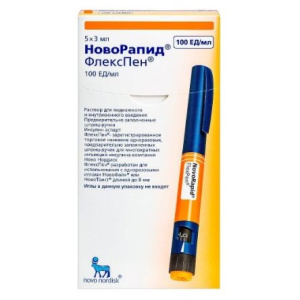 Купить: НовоРапид ФлексПен 100 ЕД/мл 3 мл 5 шт шприц-ручка для внутривенного и подкожного введения