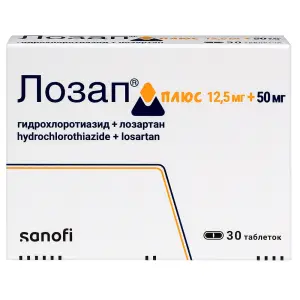 Купить Лозап Плюс 12.5 мг + 50 мг 30 шт таблетки покрытые пленочной оболочкой