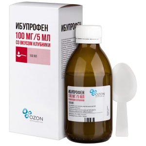Купить: Ибупрофен 100 мг / 5 мл 150 мл суспензия для приема внутрь флакон клубника