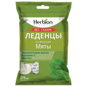 Купить Хербион леденцы без сахара 25 шт мятные