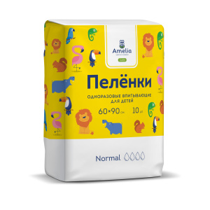 Купить: Amelia 60 х 90 см 10 шт пеленки одноразовые впитывающие для детей
