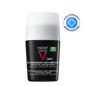 Купить: Vichy Homme 50 мл дезодорант-антиперспирант мужской шариковый от пота для чувствительной кожи с защитой 48 ч