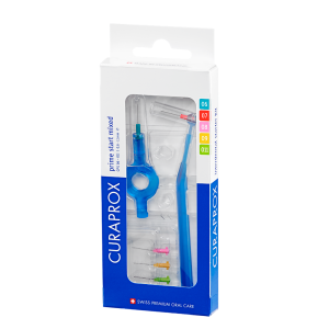 Купить: Curaprox Prime Start набор для гигиенического ухода: ершики межзубные 5 шт CPS06-011 + держатель UHS409 и UHS470