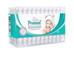 Купить: Premial 50 шт ватные палочки для детской гигиены с ограничителем