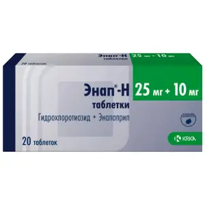 Купить Энап-Н 25 мг + 10 мг 20 шт таблетки