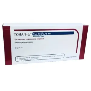 Купить Гонал-Ф 33 мкг/0,75 мл 450 МЕ 1 шт раствор для подкожного введения шприц с иглой 12 шт