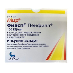 Купить: Фиасп 100 ЕД/мл 3 мл 5 шт раствор для внутривенного и подкожного введения картридж Пенфилл