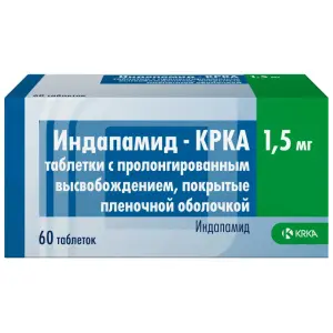 Купить Индапамид-КРКА 1,5 мг 60 шт таблетки с пролонгированным высвобождением покрытые пленочной оболочкой