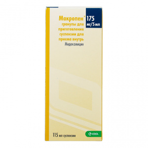 Купить: Макропен 175 мг/5 мл 115 мл гранулы для приготовления суспензии для приема внутрь