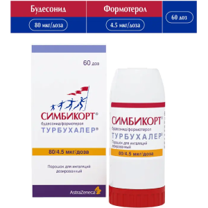 Купить: Симбикорт Турбухалер 80 мкг + 4,5 мкг 60 доз порошок для ингаляций дозированный