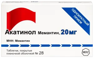 Купить Акатинол Мемантин 20 мг 28 шт таблетки покрытые пленочной оболочкой
