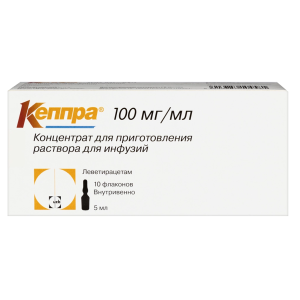 Купить: Кеппра 100 мг / мл 5 мл 10 шт концентрат для приготовления раствора для инфузий флакон