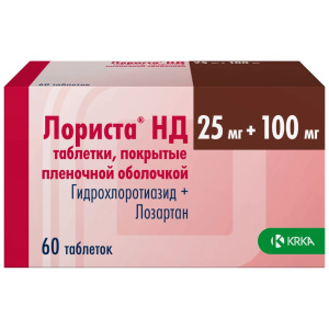 Купить: Лориста НД 25 мг + 100 мг 60 шт таблетки покрытые пленочной оболочкой