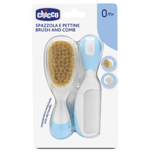 Купить: Chicco набор расческа и щётка с натуральными щетинками 0+ мес голубой