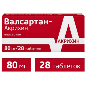 Купить: Валсартан-Акрихин 80 мг 28 шт таблетки покрытые пленочной оболочкой