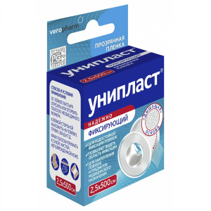 Купить: Унипласт пластырь 1 шт 2,5 см × 500 см на пленочной основе катушка