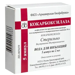 Купить Кокарбоксилаза гидрохлорид 50 мл 5 шт лиофилизат для приготовления раствора для внутривенного и внутримышечного введения + растворитель