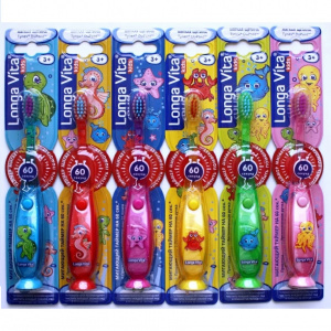 Купить: Longa Vita зубная щетка для детей Артикул F-86D забавные зверята мигающая с присоской 3-6 лет