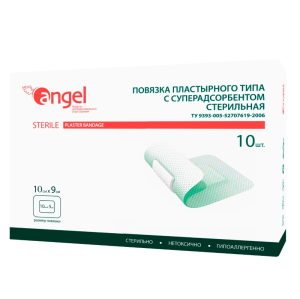 Купить: Angel 9 см x 10 см 10 шт повязка пластырного типа с суперадсорбентом стерильная