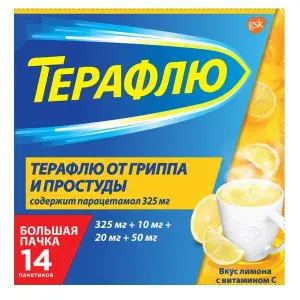 Купить Терафлю 2 г 14 шт порошок для приготовления раствора для приема внутрь лимон