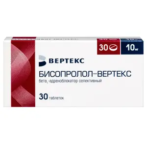 Купить Бисопролол Вертекс 10 мг 30 шт таблетки покрытые пленочной оболочкой