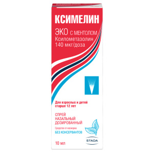 Купить: Ксимелин Эко с ментолом 140 мкг/доз 10 мл 60 доз спрей назальный дозированный